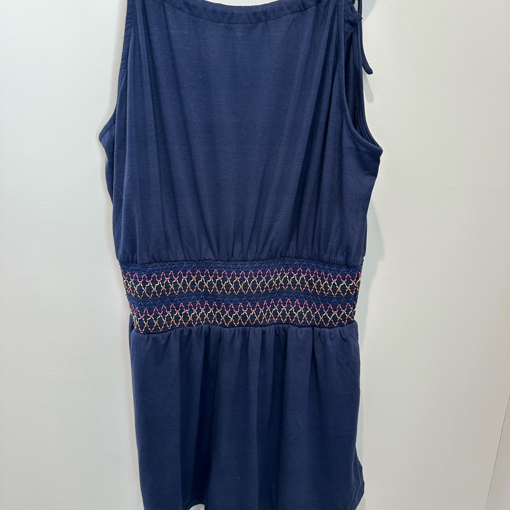 CUPSHE Navy Adjustable Sleeveless romper with Embroidered Waist